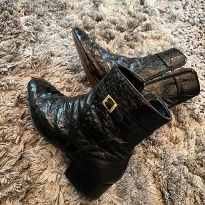 Men’s MAURI Black Hand Made OSTRICH Side Zip Boots Size 8.5 Made In Italy